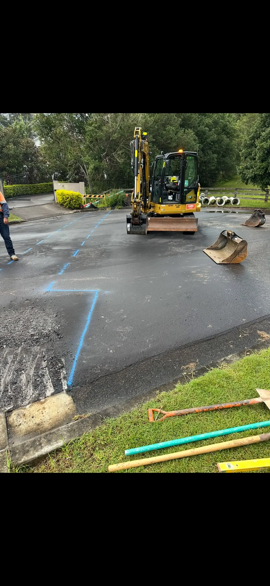 Marked road alignment before excavation